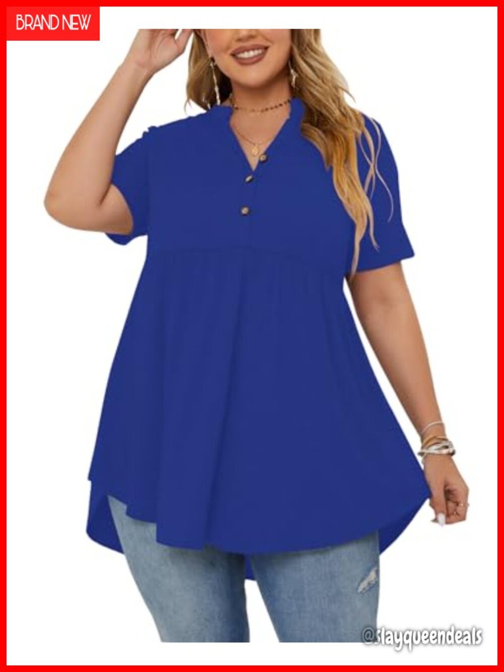 Plus Size Short Sleeve Peplum Tunic Top Summer Flowy Henley